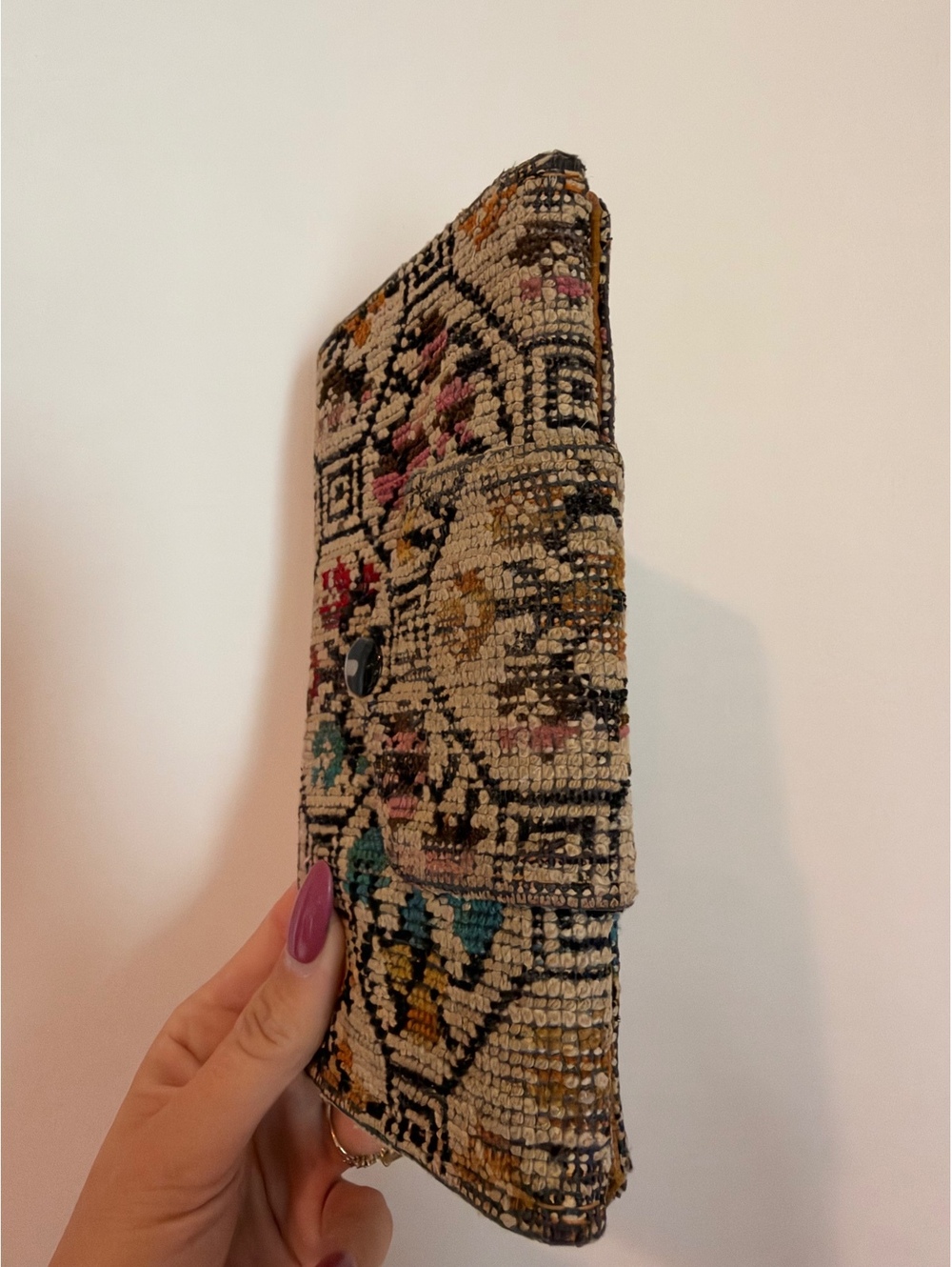 Vintage Creative House Tapestry Wallet Clutch Brown Faux Leather Retro - Picture 2 of 5